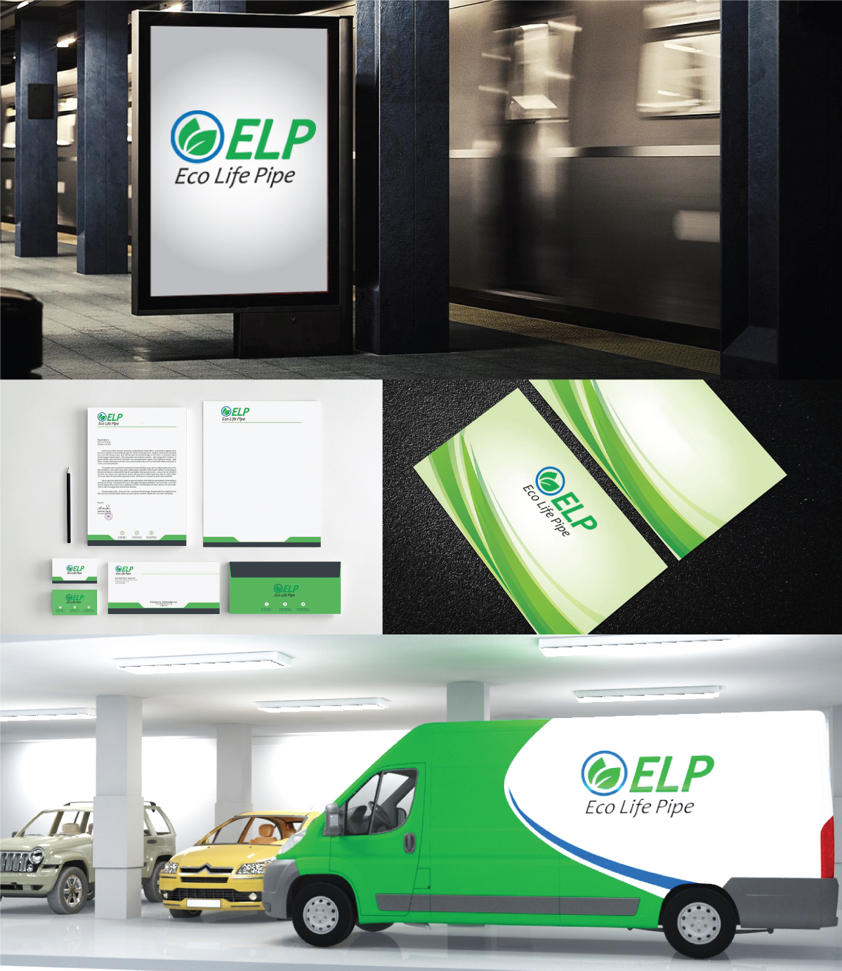 разработка дизайна логотипа компании ELP производство пластиковых труб