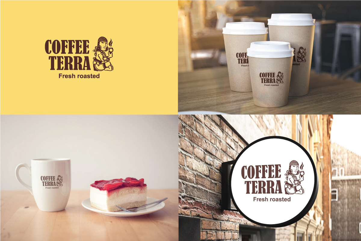 дизайн логотипа компании coffee terra подбор фирменных цветов и стилистики 